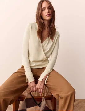 V-Neck Lace Trim Wrap Cardigan Ecru female - Per Una - FashionsVida