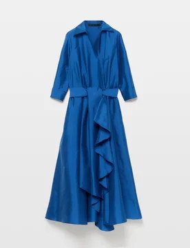 Vestido midi envolvente con manga francesa y volante - Woman Fiesta El Corte Inglés - FashionsVida