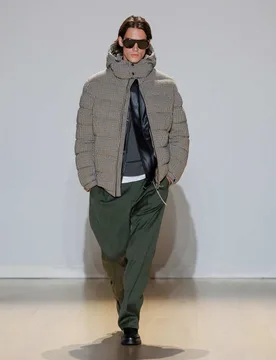 Wool Blend Funnel Neck Houndstooth Puffer Jacket Brown Mix male - M&S - FashionsVida