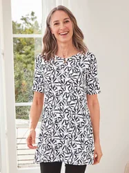 Longshirt Viskose-Jersey - Schwarz-Weiß b. - female - Size: 42