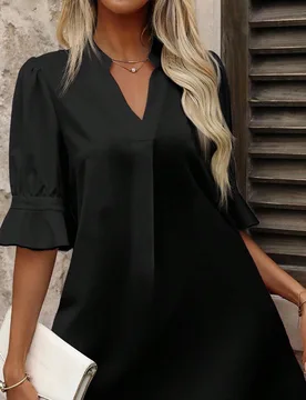 Vestido corto elegante de estilo francés negro y vacaciones, apropiado para el verano, de talla grande para mujeres 2XL - Shein - FashionsVida