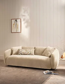 AND STONEHOUSE Cocoon Chenille 3 Seater Curved Sofa Neutral - Barker - FashionsVida