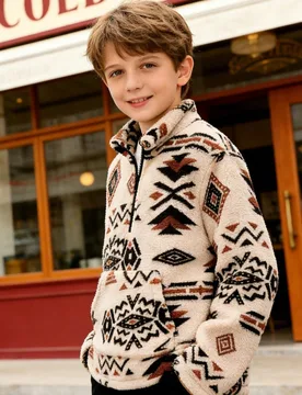 Chaqueta de forro polar estilo vaquero occidental casual para niños, invierno 12Y - Shein - FashionsVida