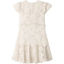 Vestido corto entallado de guipur con estampado floral