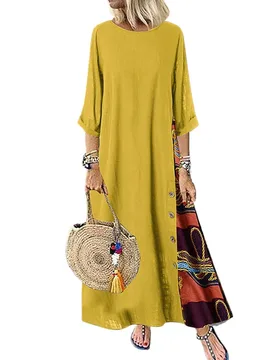 Women's Fashion Casual Loose Big Swing Half Sleeve Long Dress Floral Holiday Maxi Dress Plus Size Vestidos Longos Robe - Aliexpress - FashionsVida