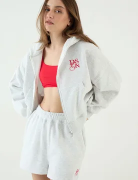 Womens Boxy Crop Zip Through Hoodie - Grey Cotton - Size 3xl - DSGN Studio - FashionsVida