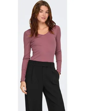 Camiseta de mujer de maga larga y cuello de pico - Only - FashionsVida