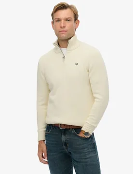 Superdry Herren Baumwoll-strickpullover mit Reißverschluss Cream - Größe: S - 89.99 - FashionsVida