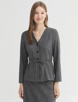 Chaqueta de mujer jaspeda con escote de pico - Nice Things - FashionsVida