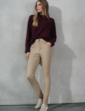 Street One Coated Slim Fit Hose female Beige - Street One Studio - FashionsVida