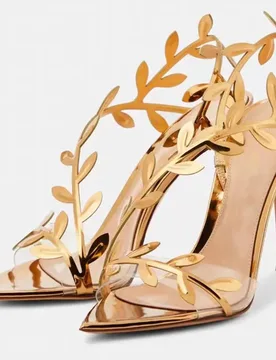 Gold High Heels Women's Summer 2024 New Metallic Patent Leather Thin Heel Pointed Toe Sandals - Aliexpress - FashionsVida