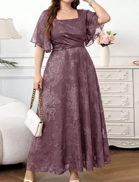 Vestido de fiesta formal para mujer talla grande, cuello cuadrado, estampado floral, elegante, cintura ceñida, estilo celestial, para cena, brunch, b - Shein - FashionsVida
