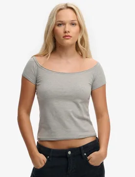 Superdry Damen Bardot Off-shoulder-top Schmale Passform Grey - Größe: 36 - 29.99 - FashionsVida