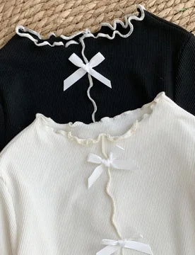 LMoss Conjunto de 2 piezas para niña joven, camiseta casual de color liso con cuello ondulado, camisa de manga larga acanalada para niña, suéter co - Shein - FashionsVida
