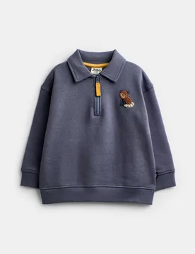 Pure Cotton Red Panda Half Zip Sweatshirt (1-5 Yrs) Blue male - JoJo Maman Bébé - FashionsVida