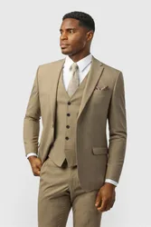 Mens Single Breasted Two Button Slim Fit Suit Jacket - Natural