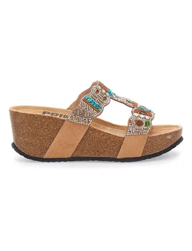 Ciabatte marroni con zeppa e perline 14606 38 - PRIMA RIGA - FashionsVida