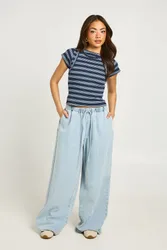Womens Supersoft Elasticated Waistband Jean - Blue Cotton - Size 14 Uk