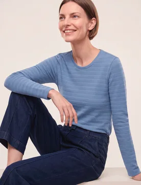 Baumwollshirt Reliefstruktur, noch offen: Größenlauf, Farbe Blau, 36, gut kombinierbar angenehme Baumwollmischung Damen - Walbusch - FashionsVida