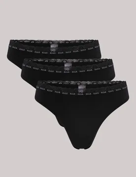 Women's 3 Pack Synthetic Rib Thong in Black Size: Medium - Black - Size: M - ELLE - FashionsVida