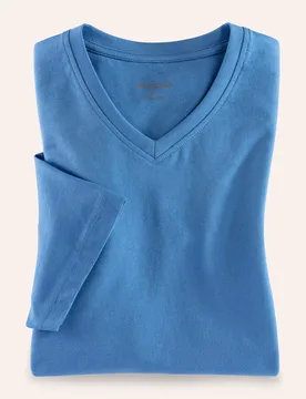 T-Shirt V-Ausschnitt, , Farbe Blau, 54, supergekämmte Baumwolle formbeständig Herren - Walbusch - FashionsVida