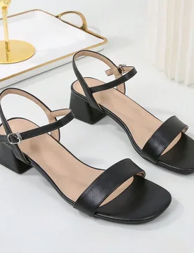 Sandalias de tacón grueso con espalda abierta para mujer, zapatos de tacón medio de moda talla grande con punta abierta y correa trasera CN40 - Shein - FashionsVida