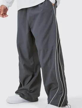 Herren Parachute-Hose mit elastischem Bund und Paspel-Details Charcoal Größe Large - boohooMAN - FashionsVida