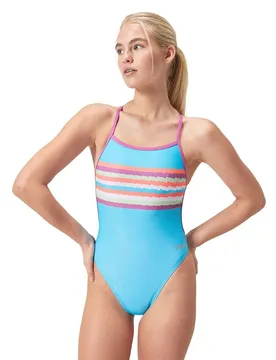 Placement Vback Swimsuit Picton Blue / Kiki Pink UK 34 Women - Speedo - FashionsVida