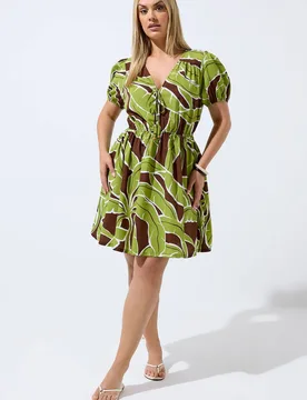 Women's Palm Leaf Mini Dress in Green Size: 20 - Green - Size: 20 - Yours - FashionsVida