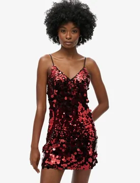 Superdry Damen Disco-minikleid mit Pailletten Rot - Größe: 44 - 99.99 - FashionsVida
