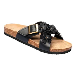 Bequem-Klettpantolette „Blümchen“ schwarz 36 Damen