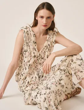 Blusa de mujer de gasa con efecto arrugado sin mangas - Alma en Pena - FashionsVida
