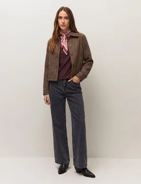 Chaqueta corta de mujer en tejido de cuadros - System Action - FashionsVida
