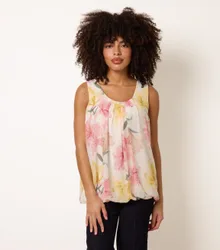 Scoop Neck Puffball Sleeveless Top - S/M / PINK/LEMON - female