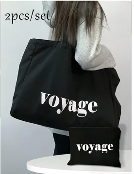 Bolso Tote Ligero Casual de Negocios con Estampado de Letras, Adecuado como Bolsa de Maquillaje, Bolso de Mano, Bolso de Hombro, Bolsa de Almacenamien - Shein - FashionsVida