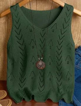 Ropa de punto casual de mujer de cuello en V sin mangas L - Shein - FashionsVida