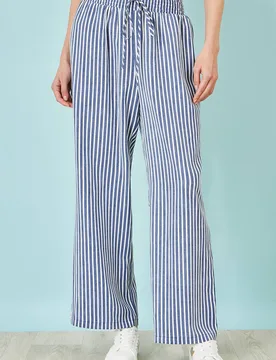 Women's Stripe Relaxed Trousers in Blue Size: 14 - Blue - Size: 14 - Yumi - FashionsVida