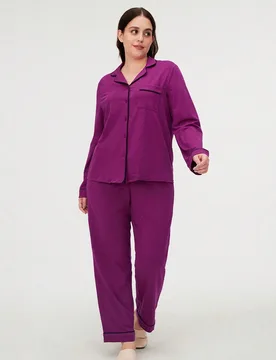 Conjunto de pijama largo básico de algodón morado suave de Halloween para mujer, conjunto de ropa de estar en casa para mujer, pantalones con bolsil - Shein - FashionsVida