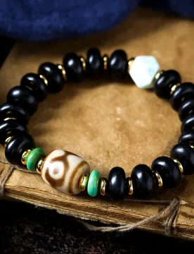 Tibetan- black horn abacus , three-eyed dzi bead, ethnic style, artistic retro bracelet - Aliexpress - FashionsVida