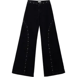 Pantalón vaquero recto con apliques metálicos de mujer