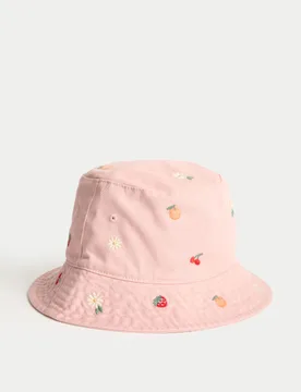 Kids' Pure Cotton Embroidered Bucket Hat (1-13 Yrs) Dusty Pink Female - M&S - FashionsVida