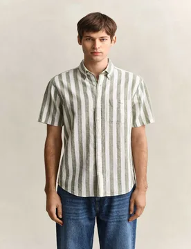 Regular Fit Linen Rich Striped Shirt Green Mix male - Gant - FashionsVida