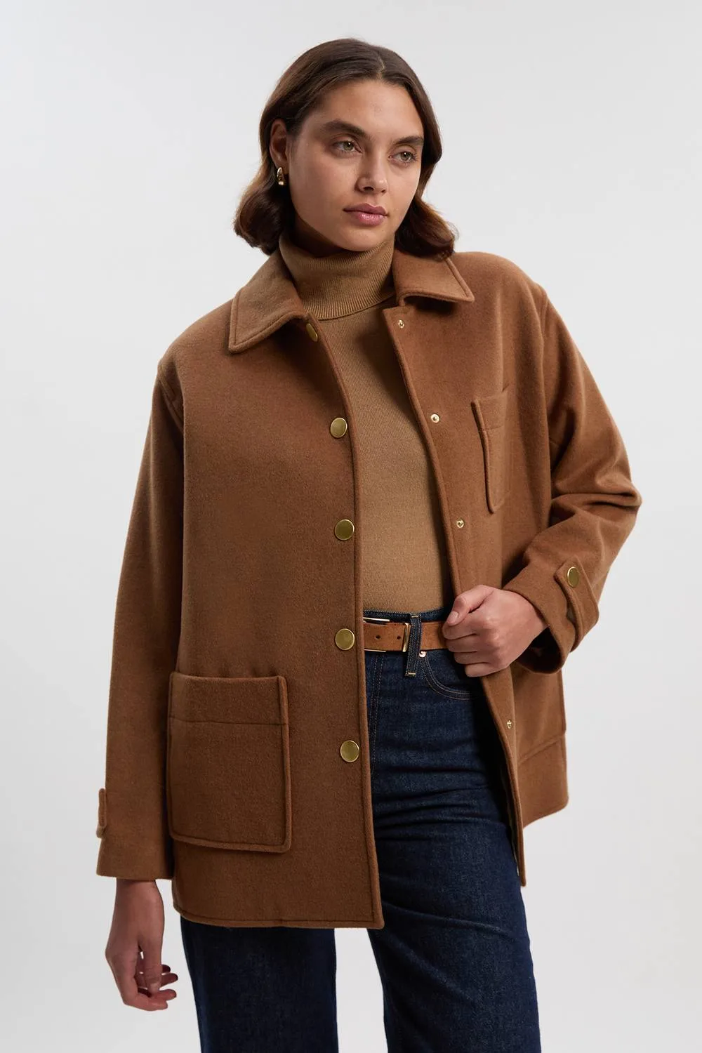 Women's Brushed Wool Patch Pocket Tailored Medium Coat in Camel Size: 12 - Camel - Size: 12 - Karen millen - FashionsVida
