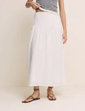 Pure Cotton Pintuck Midi A-Line Skirt White female - Nobody's Child - FashionsVida