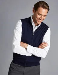 Pure Extra Fine Merino Wool Zip Up Gilet Navy male