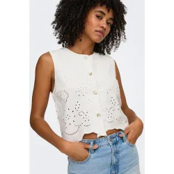 Top de mujer sin mangas con cuello camisero y cierre de botones