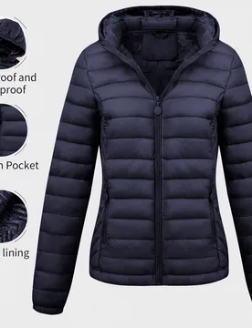 Chaqueta minimalista para mujer Risissida, adecuada para otoño, con capucha y bolsillos, apta para ir al trabajo y uso casual, elegante abrigo de inv - Shein - FashionsVida
