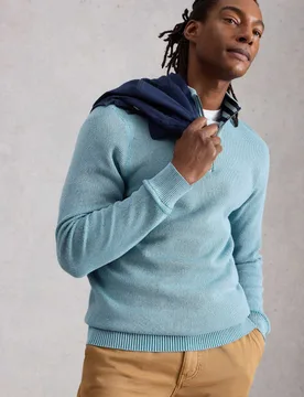 Pure Cotton Funnel Neck Jumper Blue male - White stuff - FashionsVida