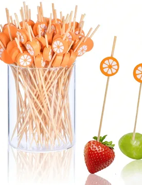 Piezas/50 piezas/20 piezas/2 piezas/Palillos con tema naranja, perfectos para aperitivos. Hechos de palillos de bambú natural de 4.7 pulgadas, perfec - Shein - FashionsVida