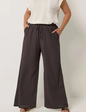 Women's Wide Leg Textured Trousers in Chocolate Size: 26-28S - Chocolate - Size: 26-28S - Yours - FashionsVida